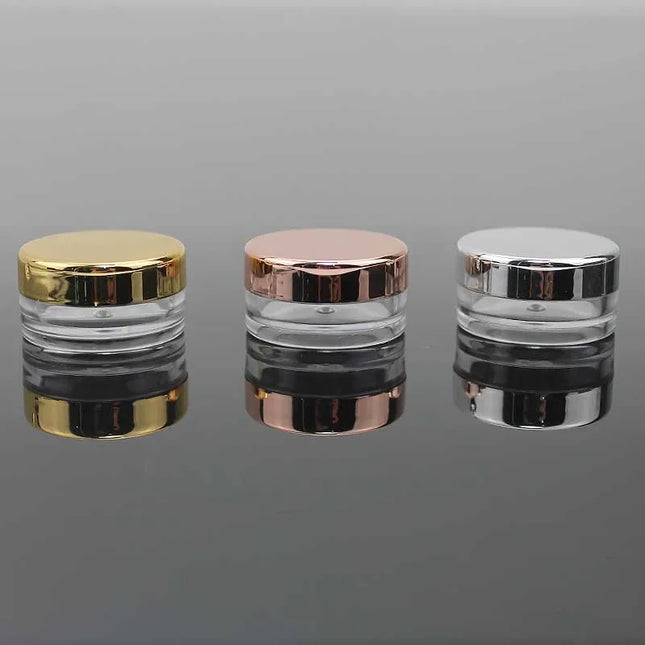 50pcs 3ml Makeup Jar Cosmetic Empty Container with Rose Gold Lid Plastic Small Bottle for Eyeshadow Cream Lip Balm Container
