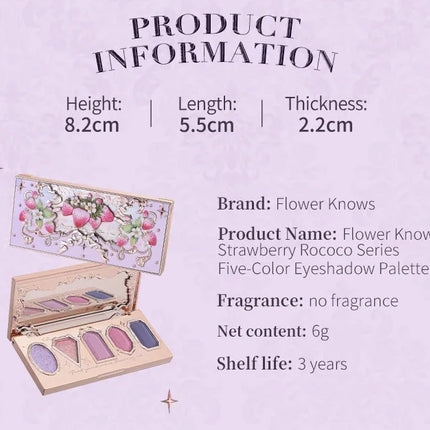 Flower Knows Violet Eye Shadow Strawberry Rococo Series Five-Color Eyeshadow Palette G01 Starmoon Strawberry 0.21OZ./6G
