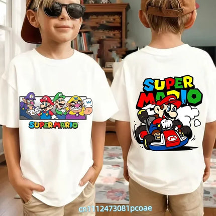 New Super Mario and Luigi Anime Children's Cotton Short-sleeved T-shirt, Cartoon Game Trendy Top for Boys' Casual Short Sleeves.