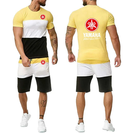 Yamaha  Logo Men's short sleeved T-shirt and shorts, two-piece sports set, summer, fashionable set, comfortable casual set, spor