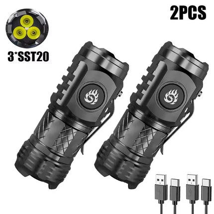 Ultra Powerful Flashlight 3Core LED Mini Tactical Flashlight USB Rechargeable High Power LED Torch With Magnet Hand Lamp Gift
