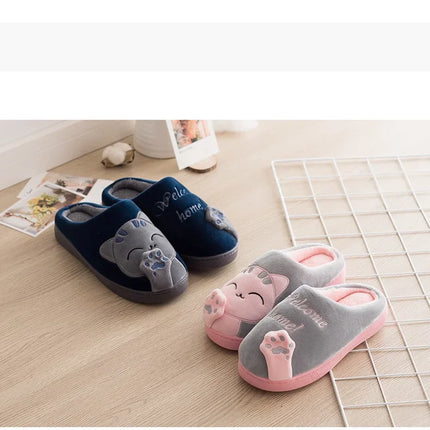 Winterwarm Home Indoor Cotton Slippers For Men Women Parent-child Family Style Cute Cat Design Cross-border Stock Available