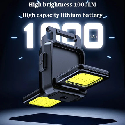 Flashlight Mini Keychain Light COB Work Light USB Rechargeable Lamp with 90° Foldable Side Lights Multifunctiona Portable Torch