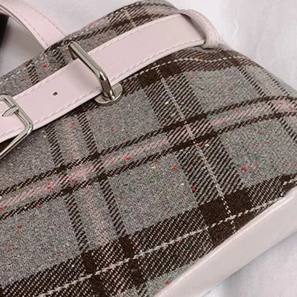 Girls Canvas Plaid Armpit Bag Fashion Checkerboard Grid Tote Handbag Vintage Shoulder Bag Retro Large Capacity Top-Handle Bags