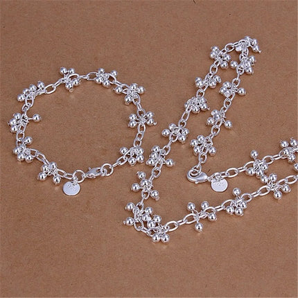 New Arrive 925 Sterling Silver Pretty Bead Bracelets Neckalce For Women Fashion Party Wedding Jewelry Sets Cute Gifts