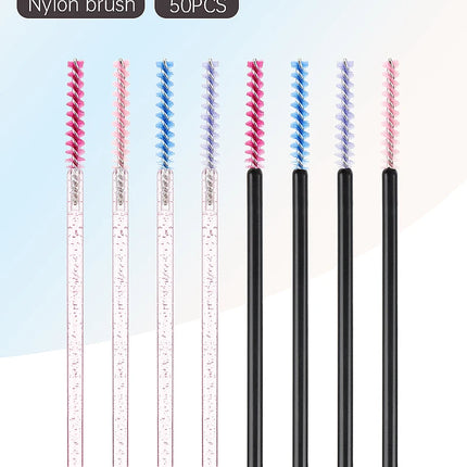 NEW 50Pcs Makeup Eyelash Brushes Disposable Crystal Eyebrow brush Diamond Handle Mascara Wand Applicator Lashes Extension Tools