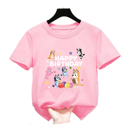 Bluey Girls T-shirt Kids' Clothing Summer Printed Cartoon Tees Short Sleeve Kids' Cotton Outfits Tops