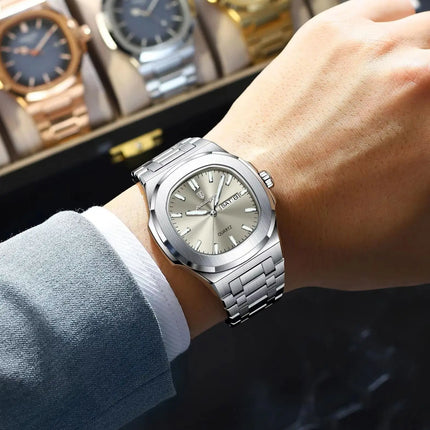 POEDAGAR Exquisite Fashion Men's Watches Waterproof Luminous Date Week Men Watch Stainless Steel Quartz Casual Classic Man Watch
