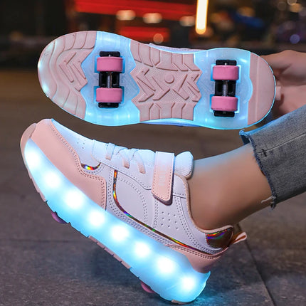 Luminous Roller Skate Shoes Wheels Removeable Sneakers Kids Roller Shoes USB Charge Light Up Sport Skate Board Shoes Boys Girls