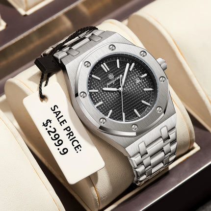PAAZOMU Luxury Business Watches for Men Date Week Stainless Steel Quartz Man Watch Waterproof Luminous Fashion Men's Wristwatch