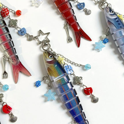 Fish Keychain Bionic fish bait keychain, ocean small fish multi-section fish Luya bag pendant cross-border