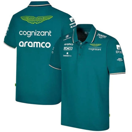 Aston Martin Racing Team Training Street Style Button Polo Shirt Fernando Alonso 14 Men's And Women's Short Sleeve Clothing