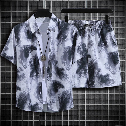 Hainan Island Beach Shirt Men's Set Sanya Travel Hawaii Large Size Floral Print Five-Quarter Pants Short Sleeve Casual Shirt