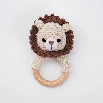 Amigurumi Cartoon Animal Baby Rattle Cute Wooden Ring Handhold Newborn Rattle Toys Handmade Pacifier Clips Kids Educational Toys