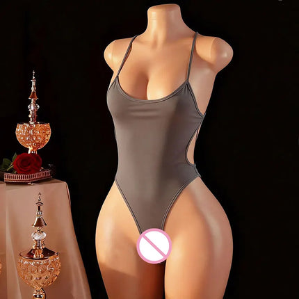 Crotchless Uniform Sexy Cosplay Costume Bodysuit Anime open Swimwear Bikini Women Hot Ice Silk solid color Uniform Sets