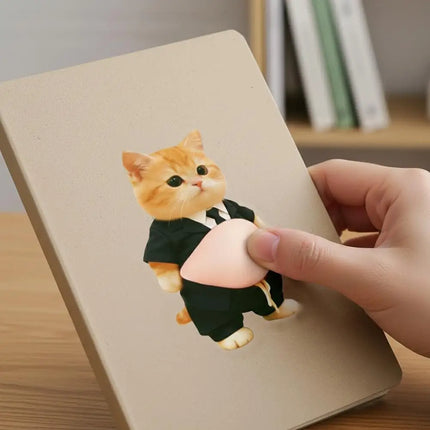 2-10Pcs 3D Shiba Inu Cat Belly Sticker - Cute Kitten wearing orange outfit with soft pink background, silicone self-adhesive