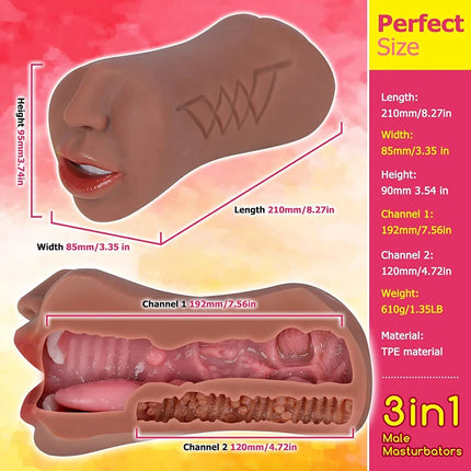 3 in 1 Realistic Vagina Handheld Masturbation Cup Anime Masturbator Tight Anal Pocket Pussy Sex Shop Soft Sexual Toys Ass Male