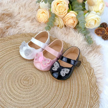Casual Cute Rhinestone Bowknot Decor Mary Jane Shoes For Baby Girls, Lightweight Non-slip Walking Shoes For Spring And Autumn