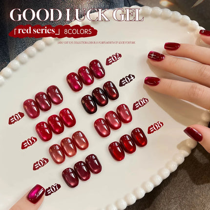 1-12pcs PSK New Whitening Strawberry Cat Eye Gel Nail Polish 2026 Super Glitter Whitening Red Glass Bead Nail Art Pink Nails