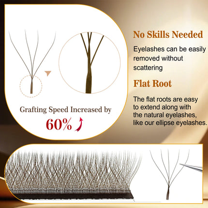 CoMango W Shaped 3D 4D 5D Automatic Flowering Brown Premade Fans Fake Eyelashes Extensions Cosmetics