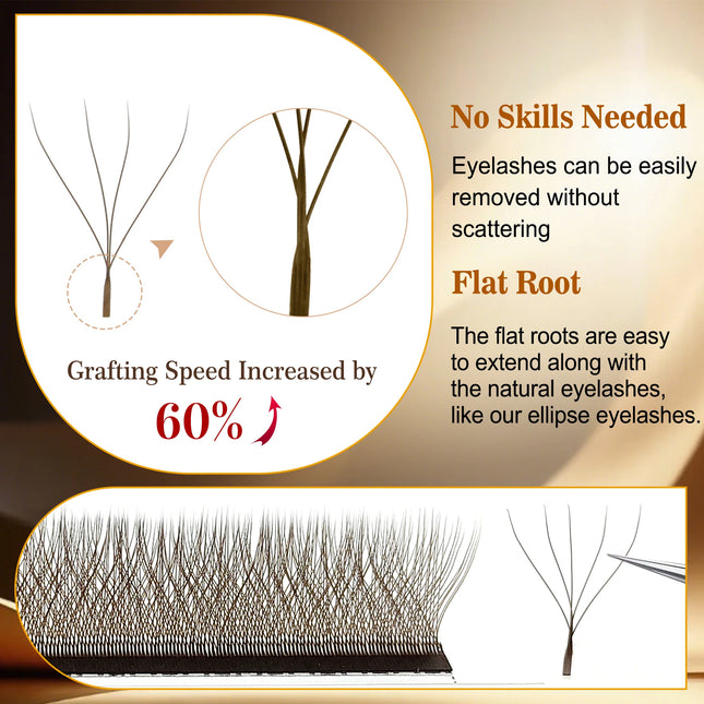 CoMango W-Shaped 3D 4D 5D Automatic Flowering Brown Premade Fans False Eyelashes Extensions Cosmetics