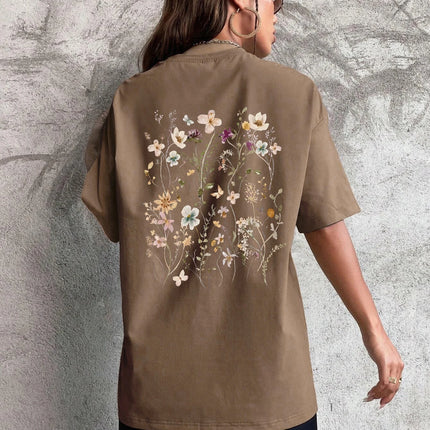 Beautiful flower clusters Print Cotton Women T-Shirts Casual Breathable Soft Short Sleeve Tops Loose Comfortable Street Clothes