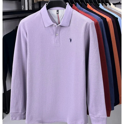 High-end brand 100% cotton long sleeve polo shirt, fashion luxury, pony embroidery, business casual comfort, new Paul men's T-shirt