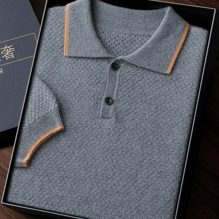 100% Goat Cashmere T-shirt Men's POLO Collar Short Sleeve Pullover 2025 Spring/Autumn New Fashion Knit Business Casual Tank Tops
