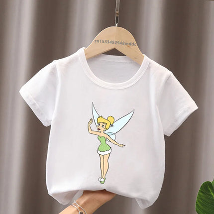 Hot Sale Peter Pan Tinker Bell Print Cartoon Kids T-Shirts Girls Clothes Baby Boys Short Sleeve T shirt Summer Children Tops