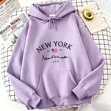 NEW YORK Letter Print Hoodies Spring Autumn Winter Casual Hoodies Sweatshirts Men Women Trendy Aesthetic Top