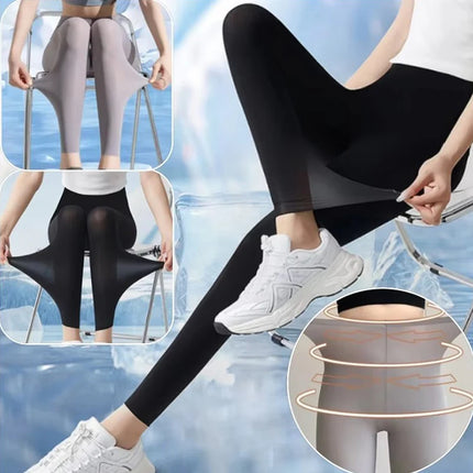 Thin Summer Women's Legging Outer Wear Silky Sunscreen Cool Feeling High Waist Yoga Pants Elastic Skinny Trousers