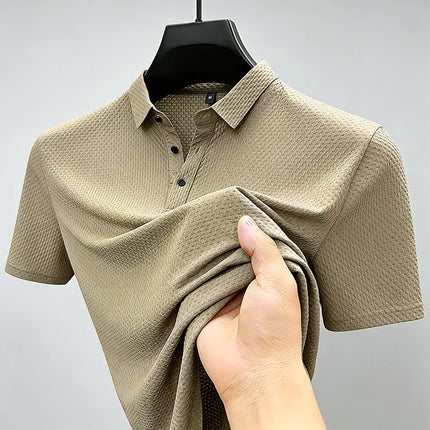 Mens Sporty Short Sleeve Polo Shirt With Waffle Texture Casual Athletic Top Moisture Wicking For Office Work And Weekend Outings