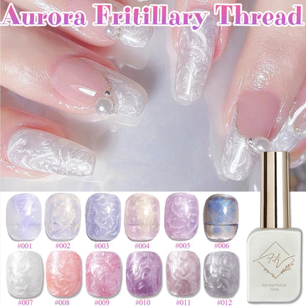 ZH 12ML 8-Color Pearl Shell Thread Nail Gel Polish Long Lasting White Pink Purple Salon Gel Nail Art DIY Solid Gel Polish