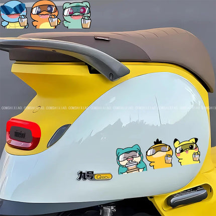 8cm Pokémon car sticker, cute cartoon Pokémon drinking milk tea, personalized electric vehicle sticker, luggage sticker