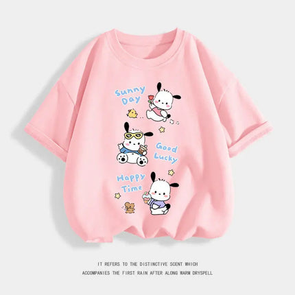 Pure Cotton Children's T-shirt 2026 Cute and Fun Pacha Dog Cartoon Printed Western-style Parent-child Outfit for Boys and Girls