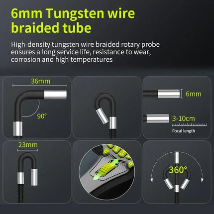 360° Steering Industrial Endoscope Camera 6mm 5"IPS Screen Single Lens Waterproof Inspection Borescope For Car/Pipe/Repair