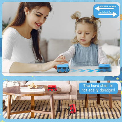 Mini Pull Back Tayo Bus Toy Set with Openable Doors, Sliding Cartoon Vehicle Toy for Kids Boys, Educational Traffic Playset Gift