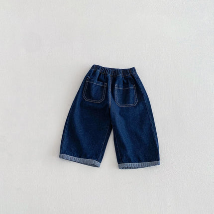 2026 Spring Kids Jean Star Pants Korean Style Boys Girls Denim Pants Full of Puppy Print Casual Toddler Boys Straight Trouseres