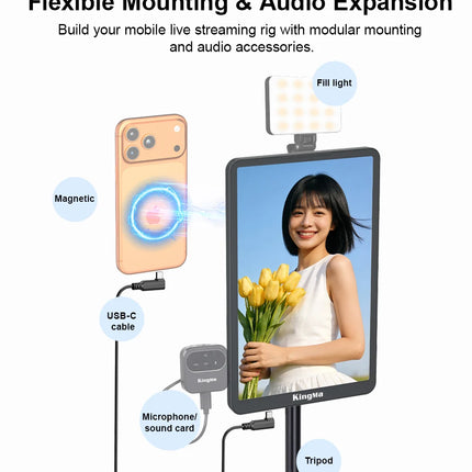 KingMa 10" Live Stream Touch Monitor for iPhone17 16 15 Samsung Rear Camera Vlog Screen Mirroring Kit Reverse Control for TikTok