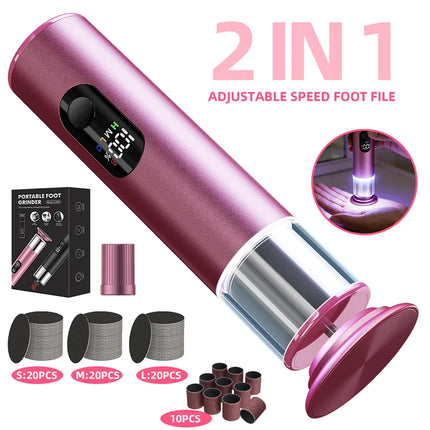 New Electric Foot File Callus Remover 2 in 1 Rechargeable Foot File & Nail Pedicure Tool, gift 60PCS Replaceable Sandpaper Discs