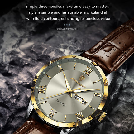 POEDAGAR Original Luxury Men's Wristwatch Leather Date Week Quartz Fashion Men Watch Waterproof Luminous Classic Watches For Men