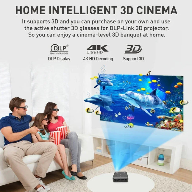 VIVICINE P11 Mini Portable Projector Android 9.0 DLP 4K Support Pocket 3D WiFi BT Battery 1.5H Power Bank Home Theater