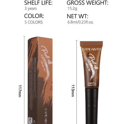 HANDAIYAN 5-color brush head peel-off eyebrow tint Waterproof, long-lasting, and smudge-proof peel-off eyebrow tint