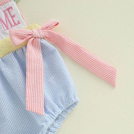 0-18M Easter Outfit Baby Girl Bubble Romper Infant Bow Plaid Bodysuit T Shirt Top Ruffle Sleeve Top Cute Summer Clothes