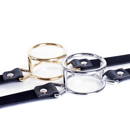 Deep Throat Mouth Open GagMouth Gag Open Ring for Sex Fetish BDSM Oral Sex Leather Strap Stainless Steel Dual Rings