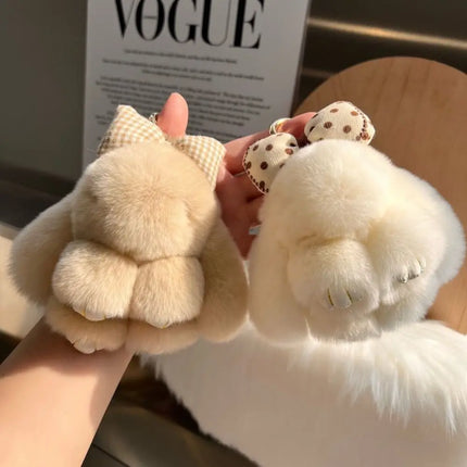 Cute Fluffy Bag Charm Bunny Keychain Pompoms Rabbit Fur Keychain Plush Dolls Hair Bow Plush Rabbit Car Key Ring