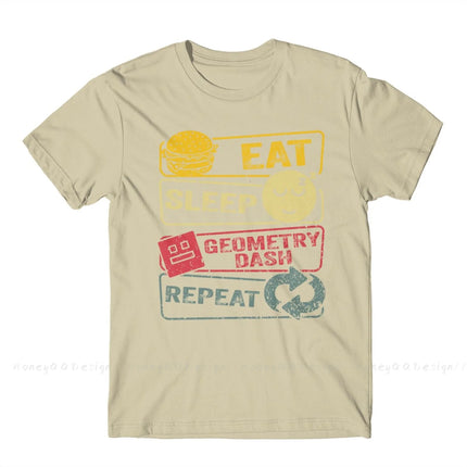 Geometry Dash Repeat Retro Vintage Print Cotton Shirt Hombre Geometry dash Men Streetwear Adult Tee Unisex O Neck Women T-Shirt