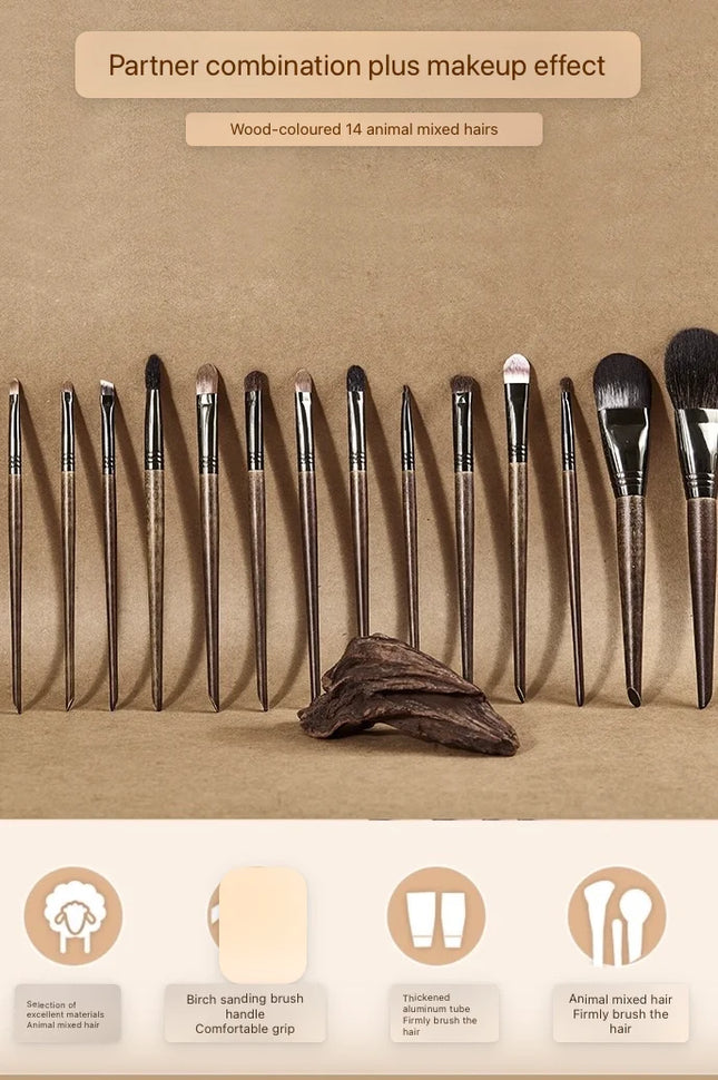 14-Piece Makeup Brush Set Professional Cosmetic Brushes with Birch Wood Handle Premium Soft Bristles for Makeup Artists