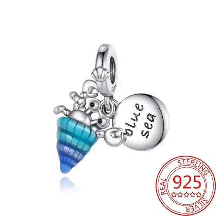 925 Sterling Silver Blue Ocean Series Beaded Charms  Pendant Fit for The Brand's DIY Bracelet Women Jewelry Girlfriend Gifts