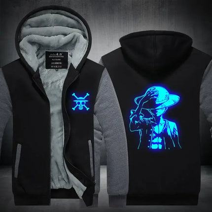 Luffy Men Jackets Streetwear Printed At Night Sweatshirts One P Thicken Fleece Hoodies Homme Winter Clothes Keep Warm Hoodie